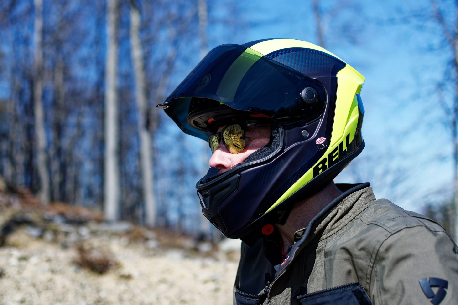 a man wearing a bell star helmet