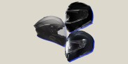 collage of three motorcycle helmets