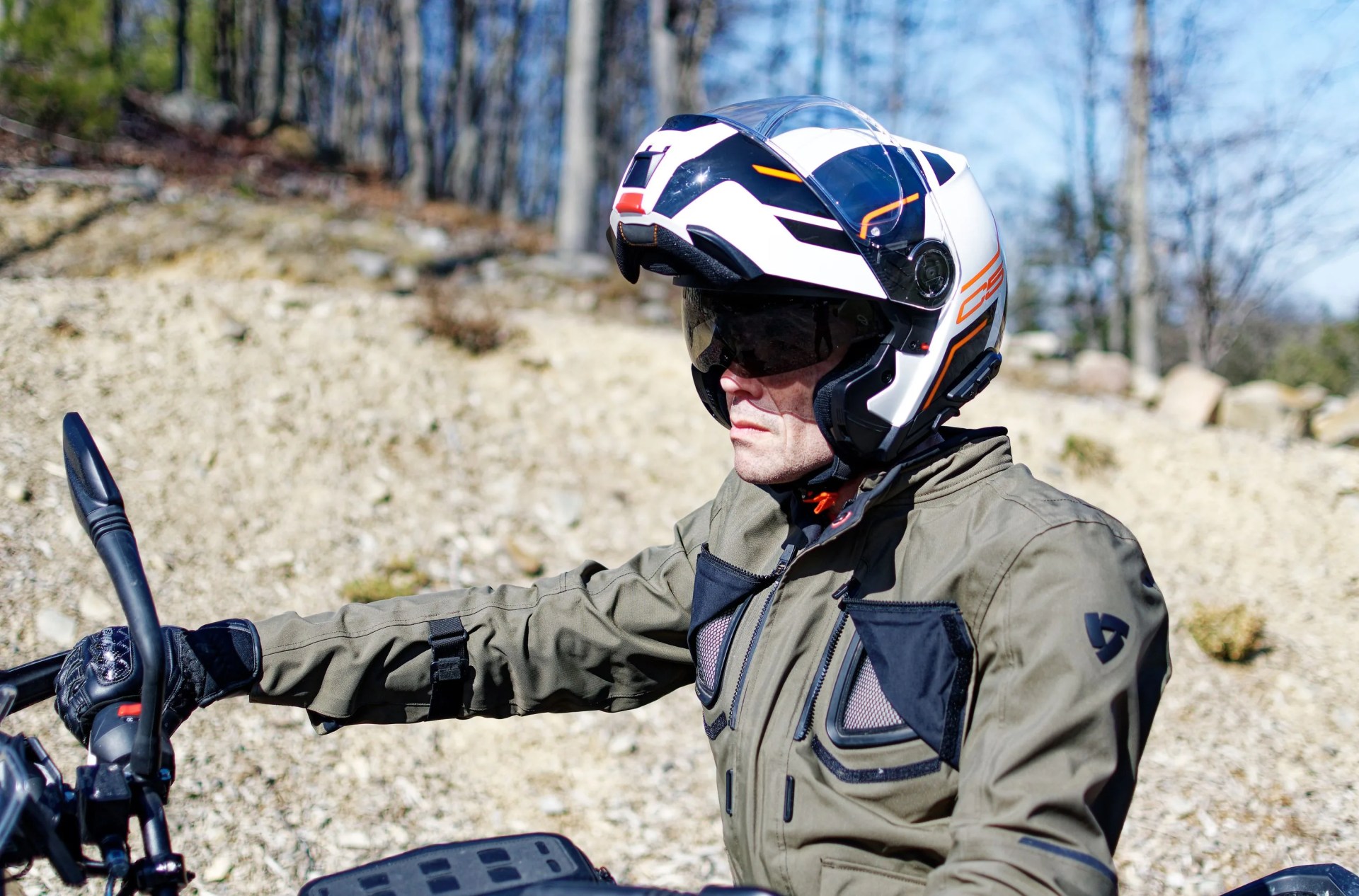 a man wearing a schuberth c5 helmet