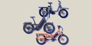 collage of 3 electric cargo bikes
