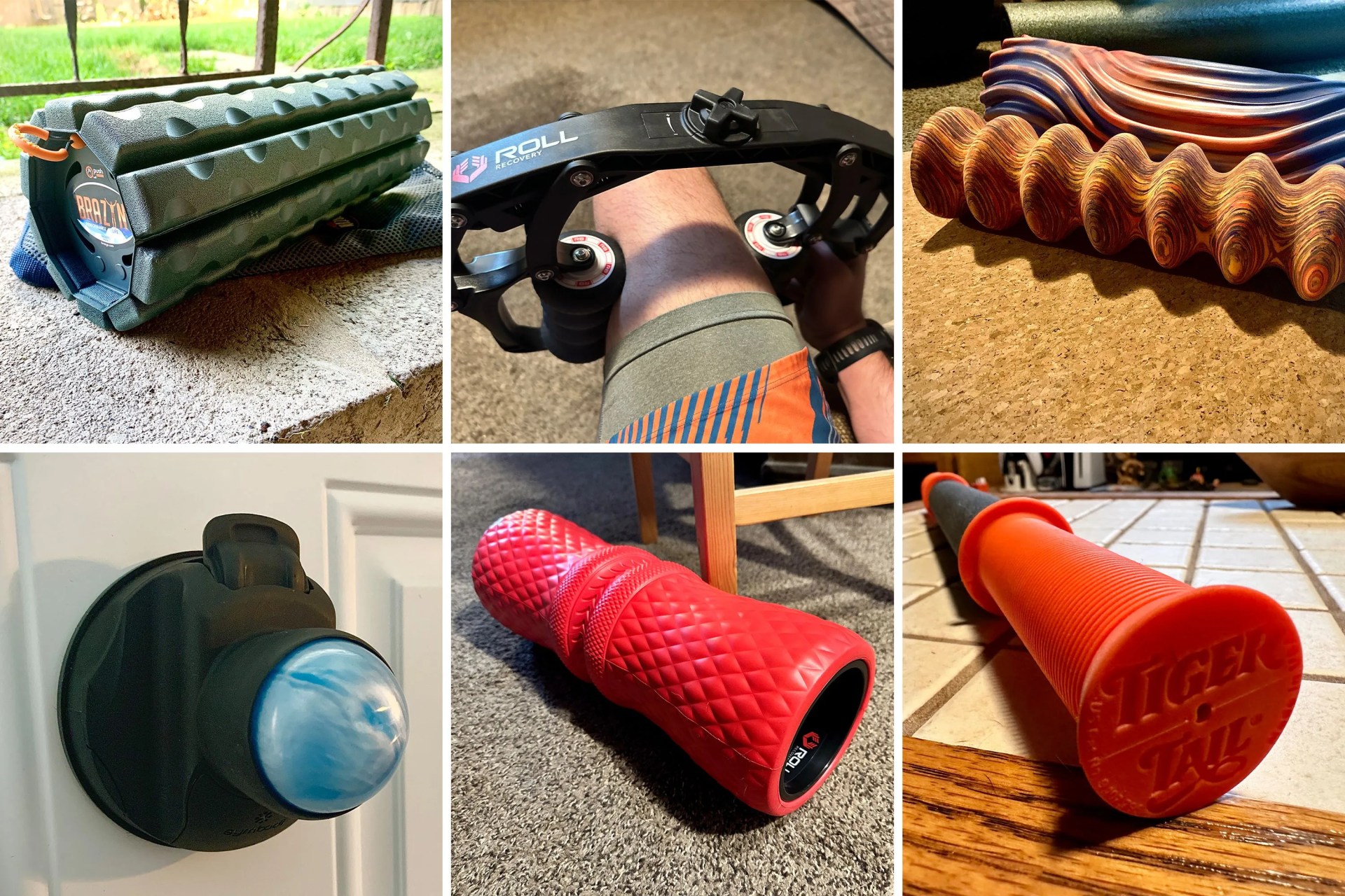 collage of foam rollers being tested