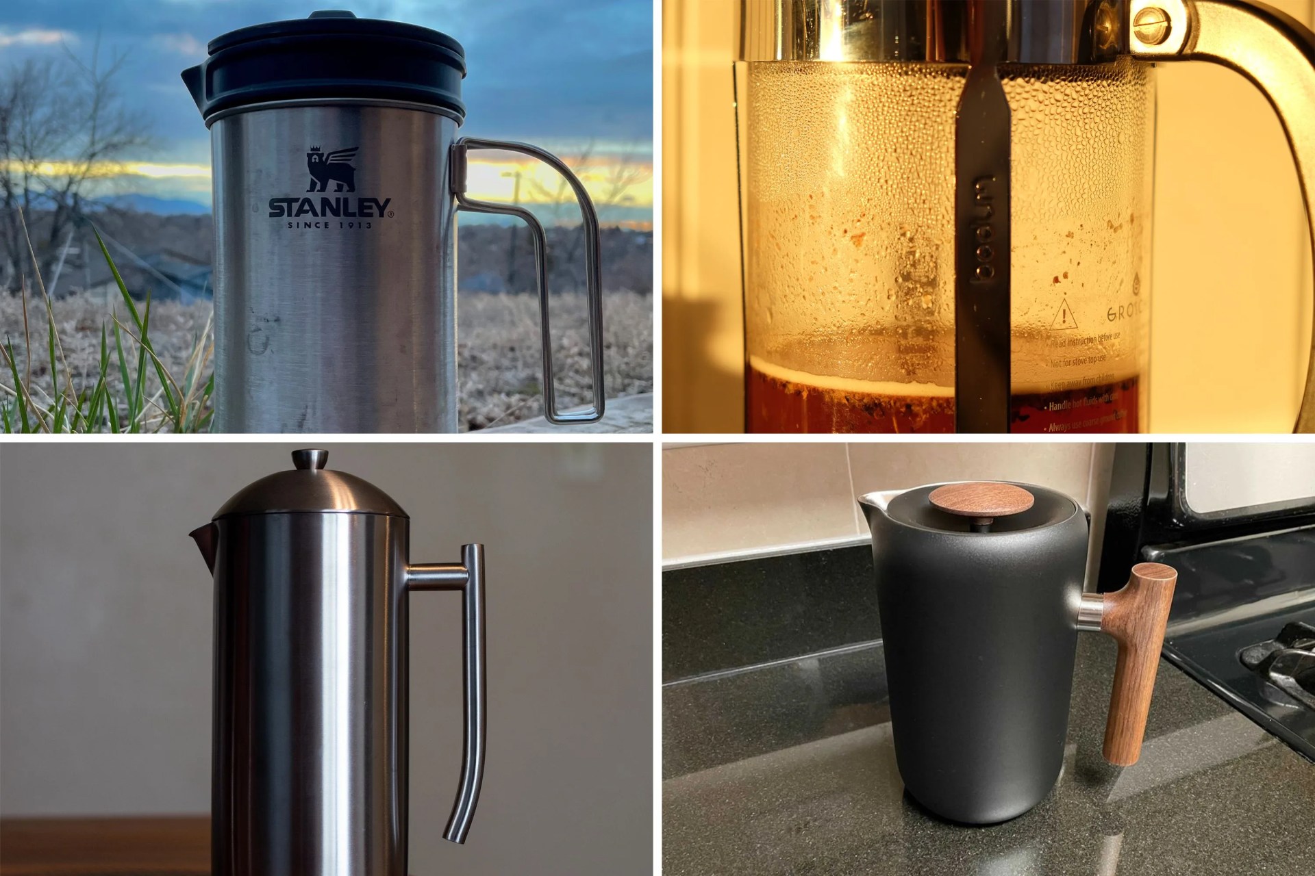 collage of four french presses