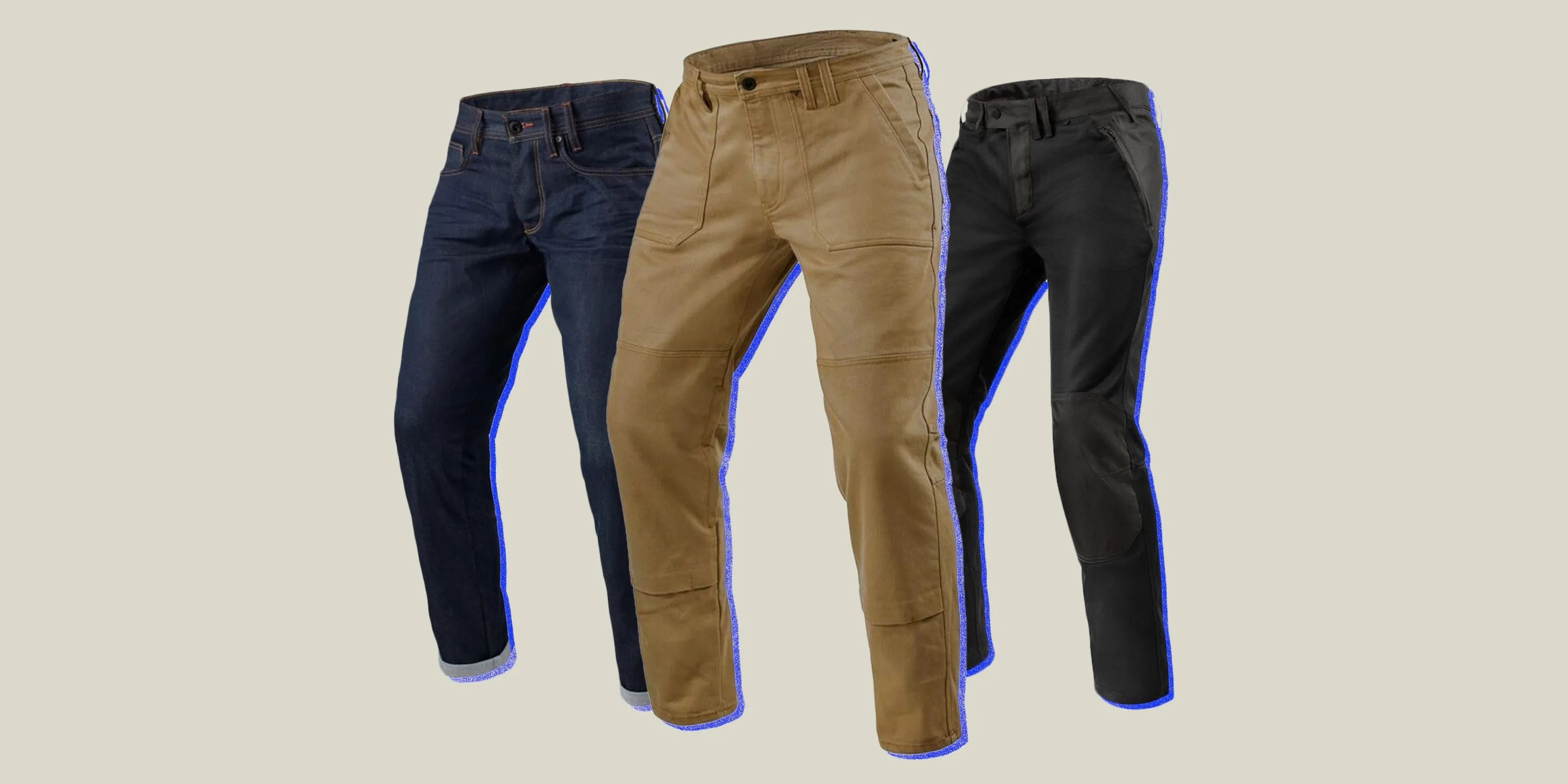 collage of three pants