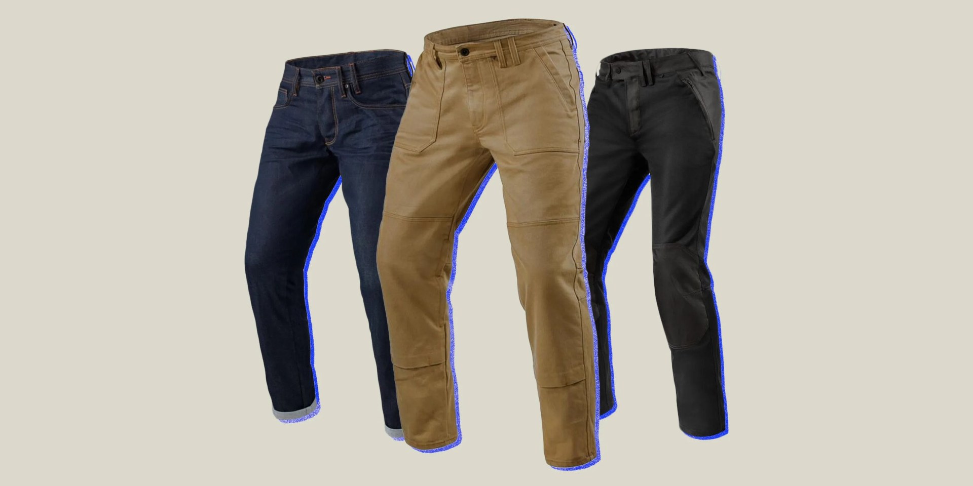 collage of three pants