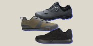 collage of three mountain biking shoes