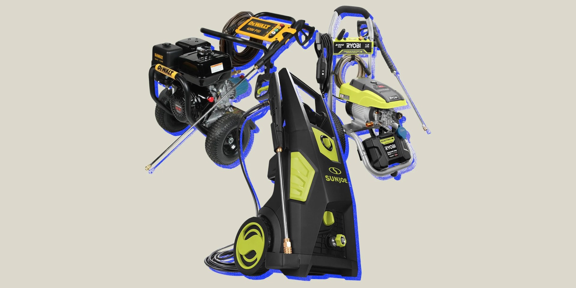 collage of three pressure washers