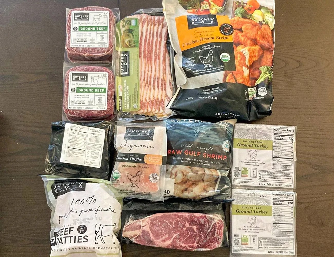 packages of meat on a table