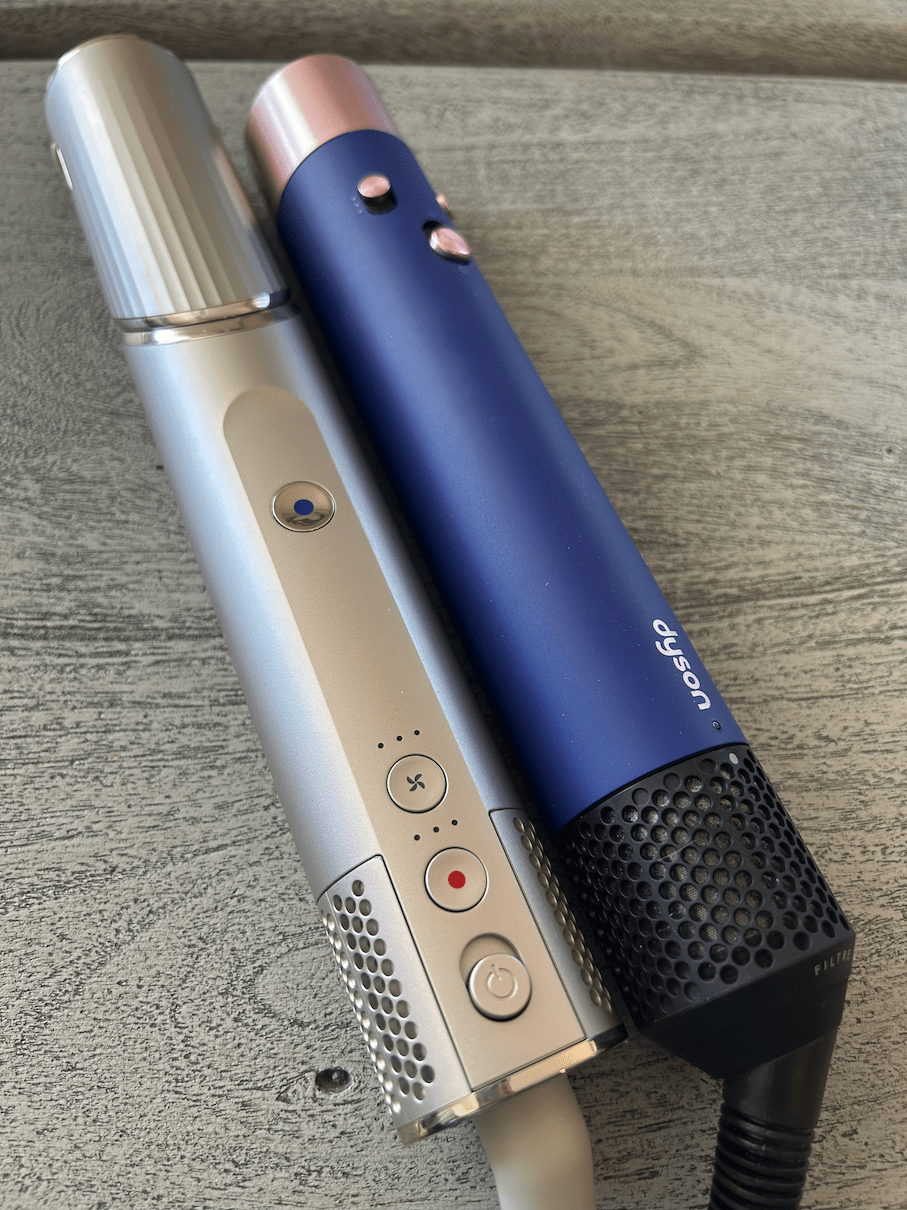shark flexstyle and dyson airwrap bases side by side on table