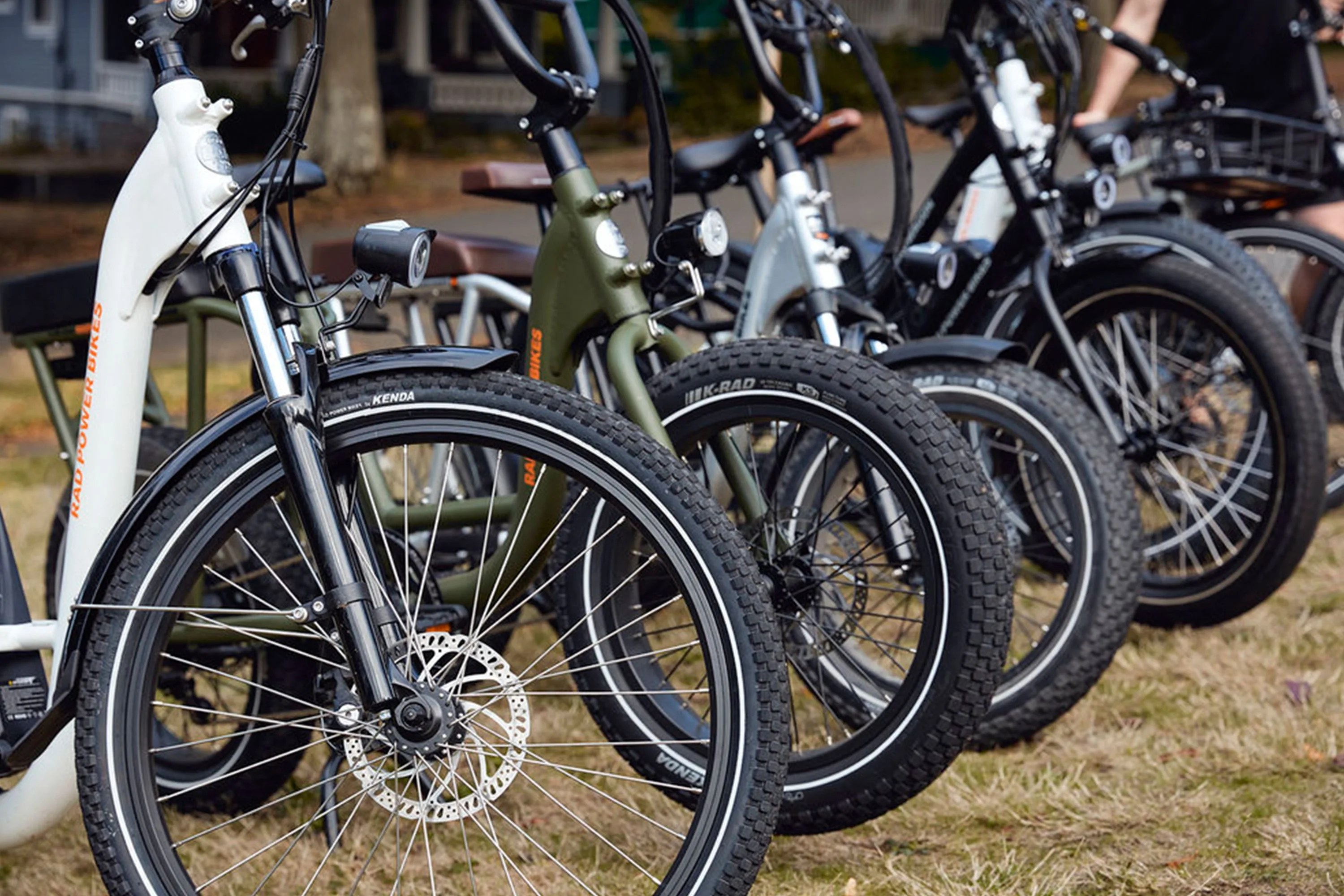 e bikes parked in grass