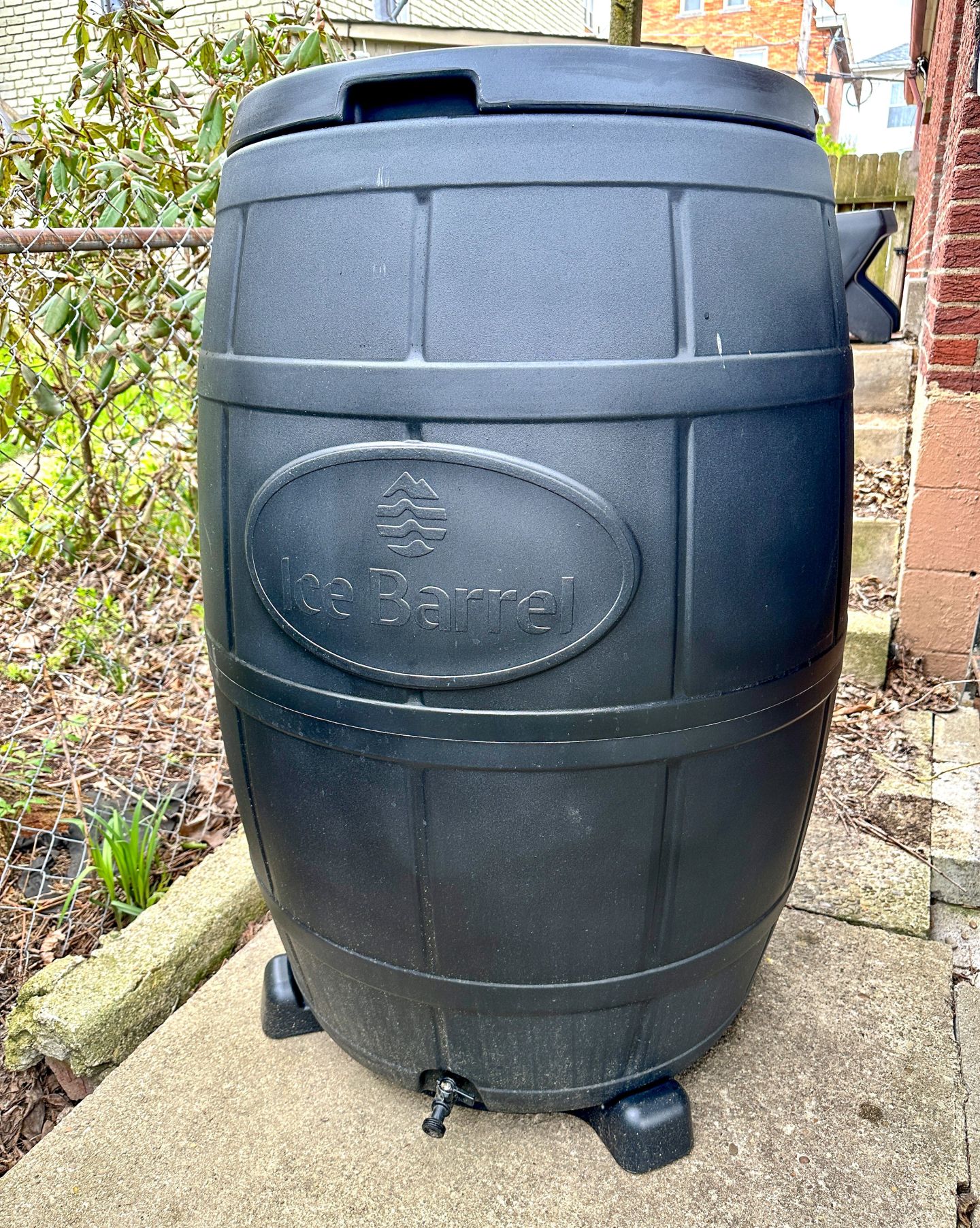 an ice barrel in a driveway