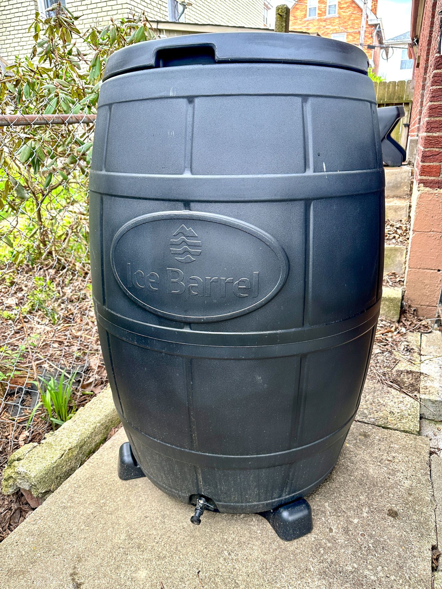 an ice barrel in a driveway