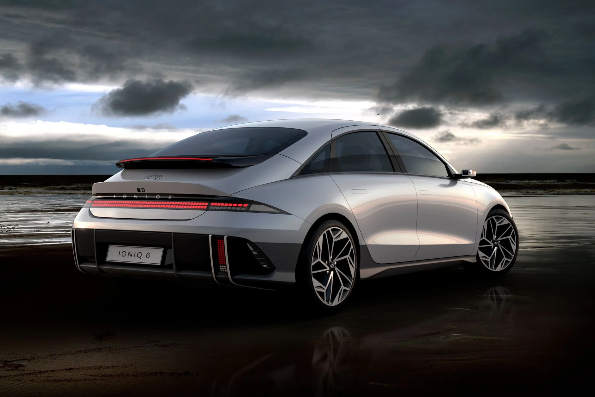 hyundai ioniq 6 parked on a beach