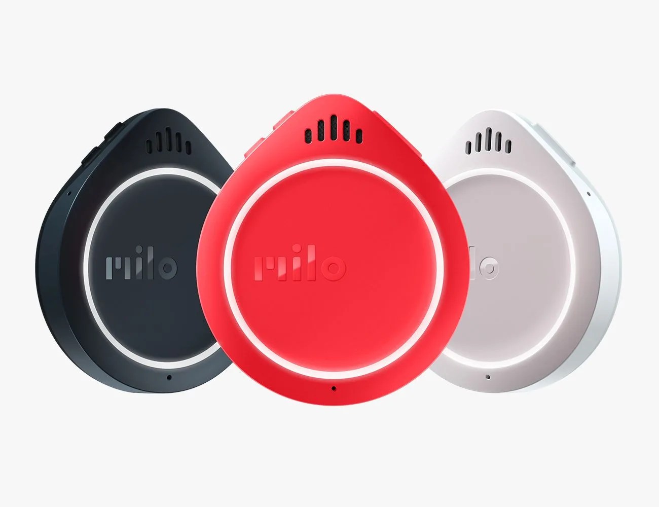 three milo devices in black, red and gray