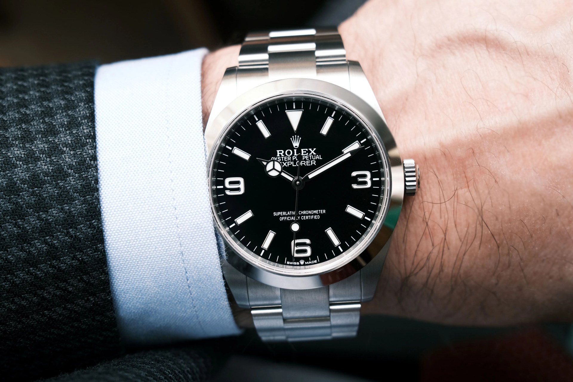 rolex explorer watch on wrist