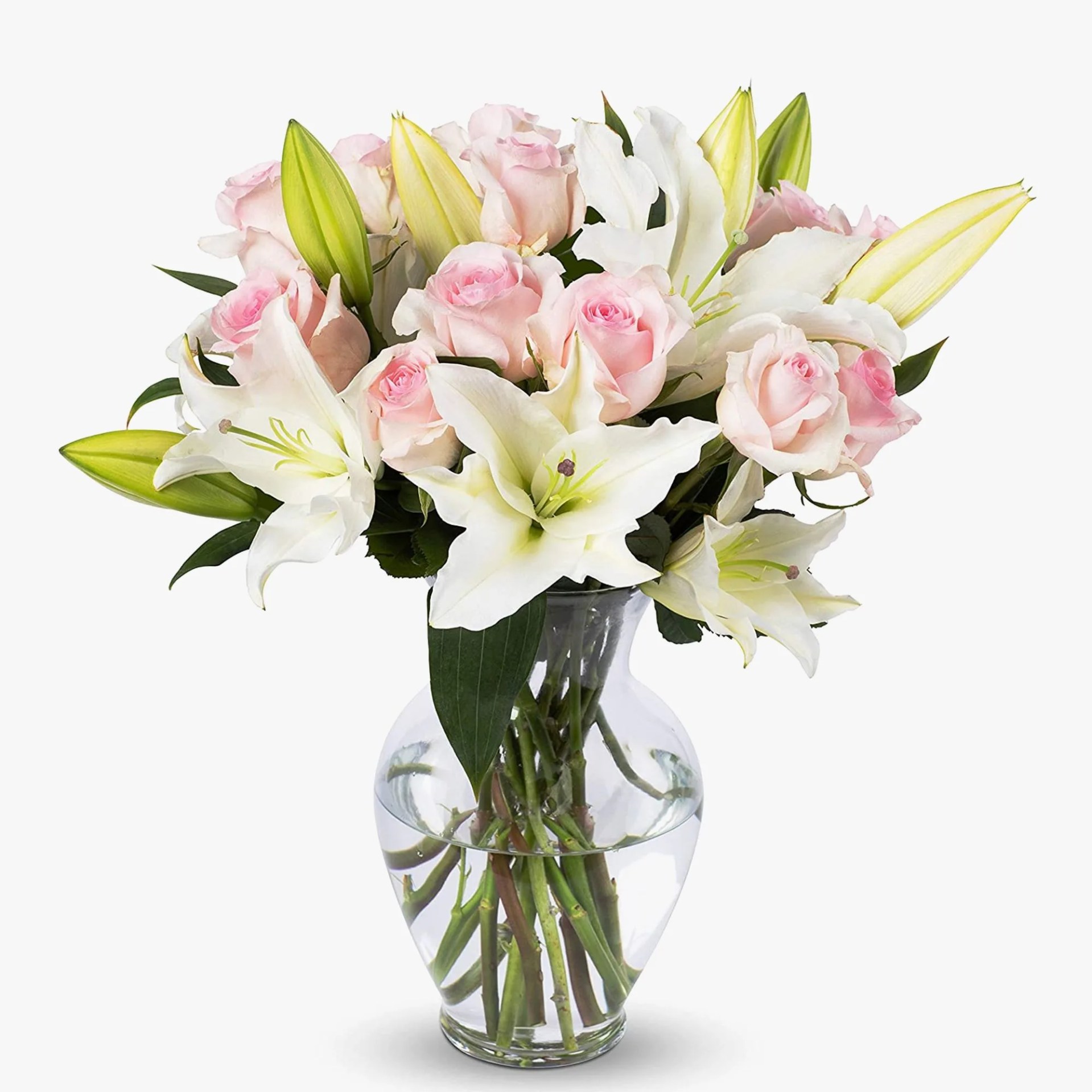 Benchmark Bouquets Pink Roses and White Lilies