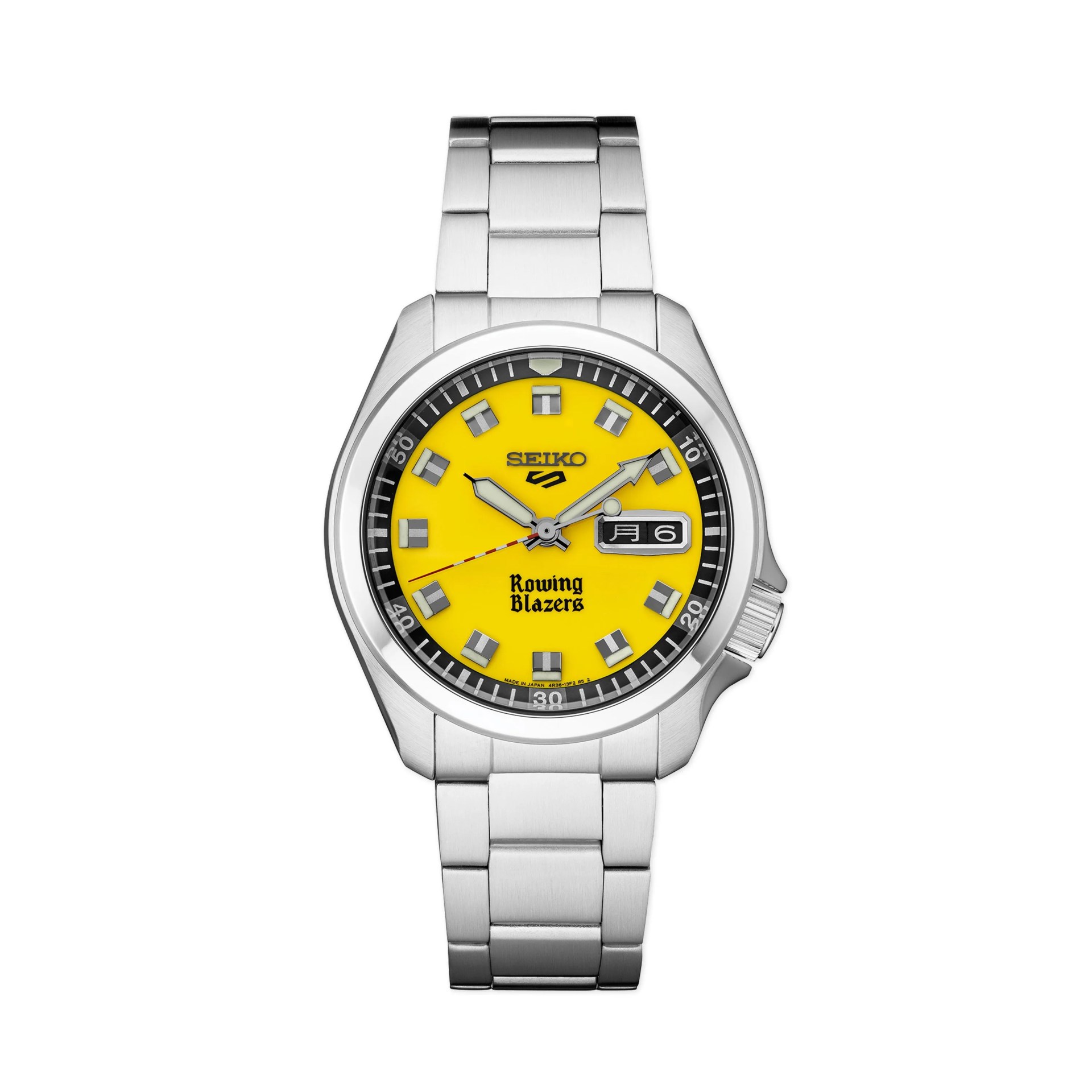 seiko x rowing blazers collaboration watch on steel bracelet