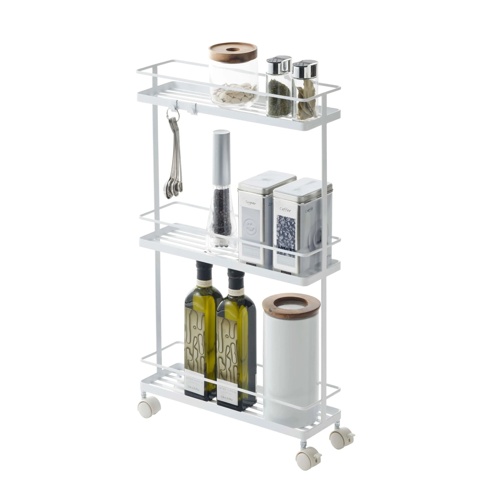 Yamazaki Home Rolling Kitchen Island Three Tier Metal Storage