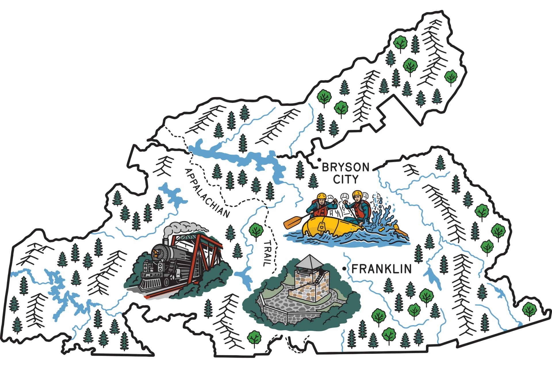 Nantahala National Mountains + Great Smokey Forest map