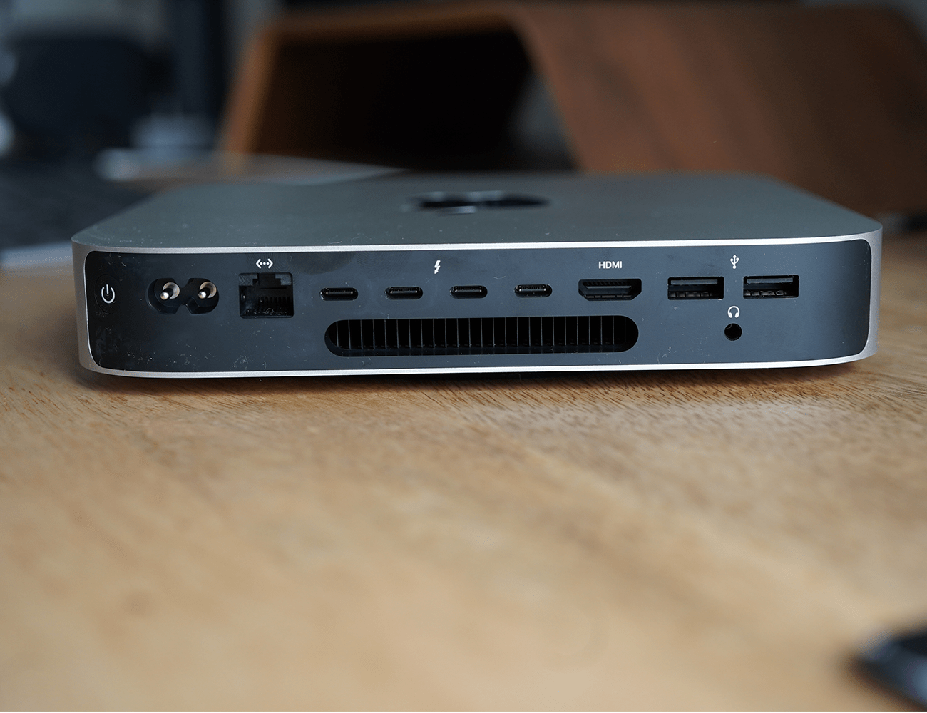 a side profile view of the apple mac mini showing the ports