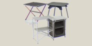 collage of three camping tables