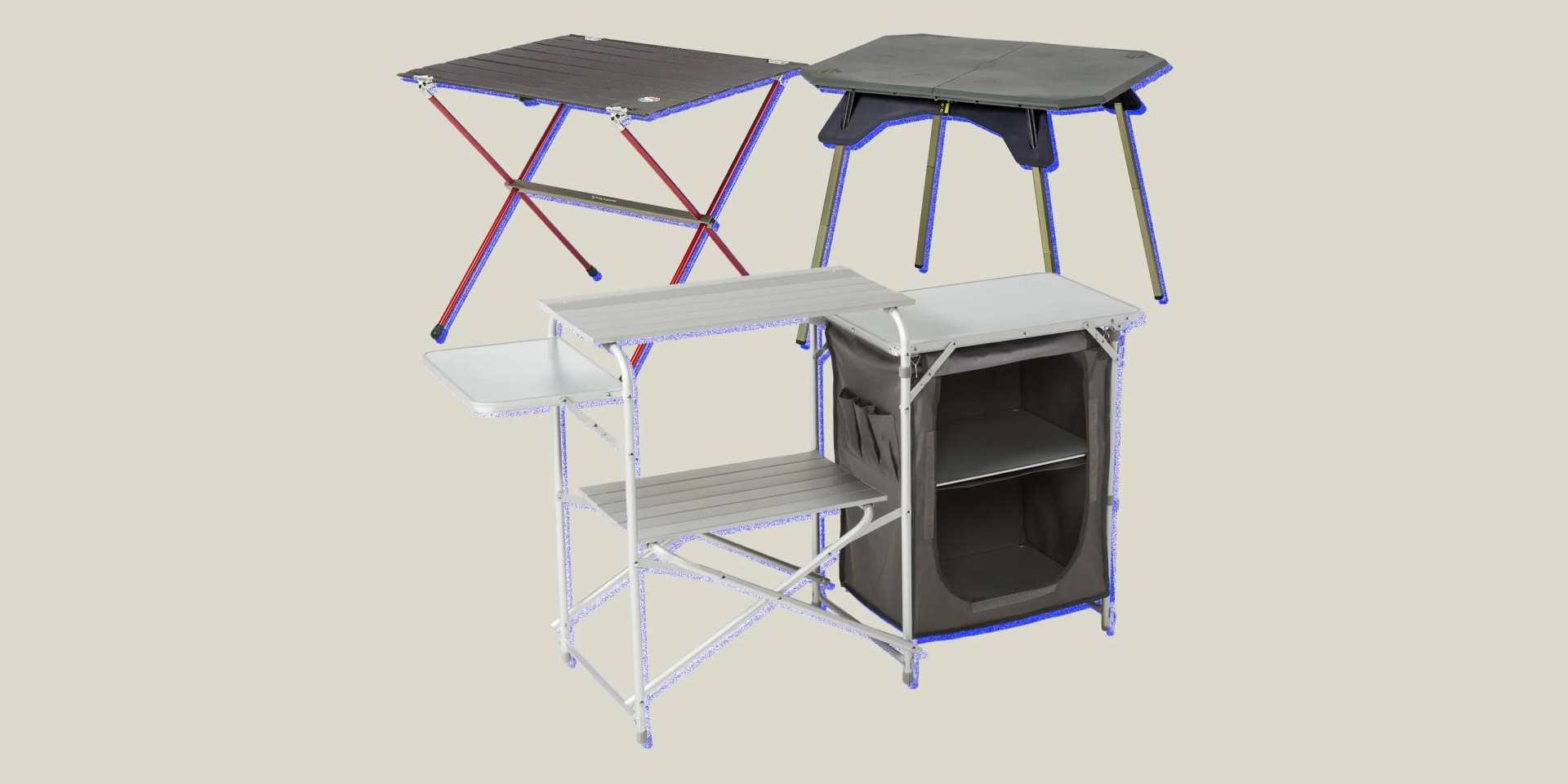 collage of three camping tables
