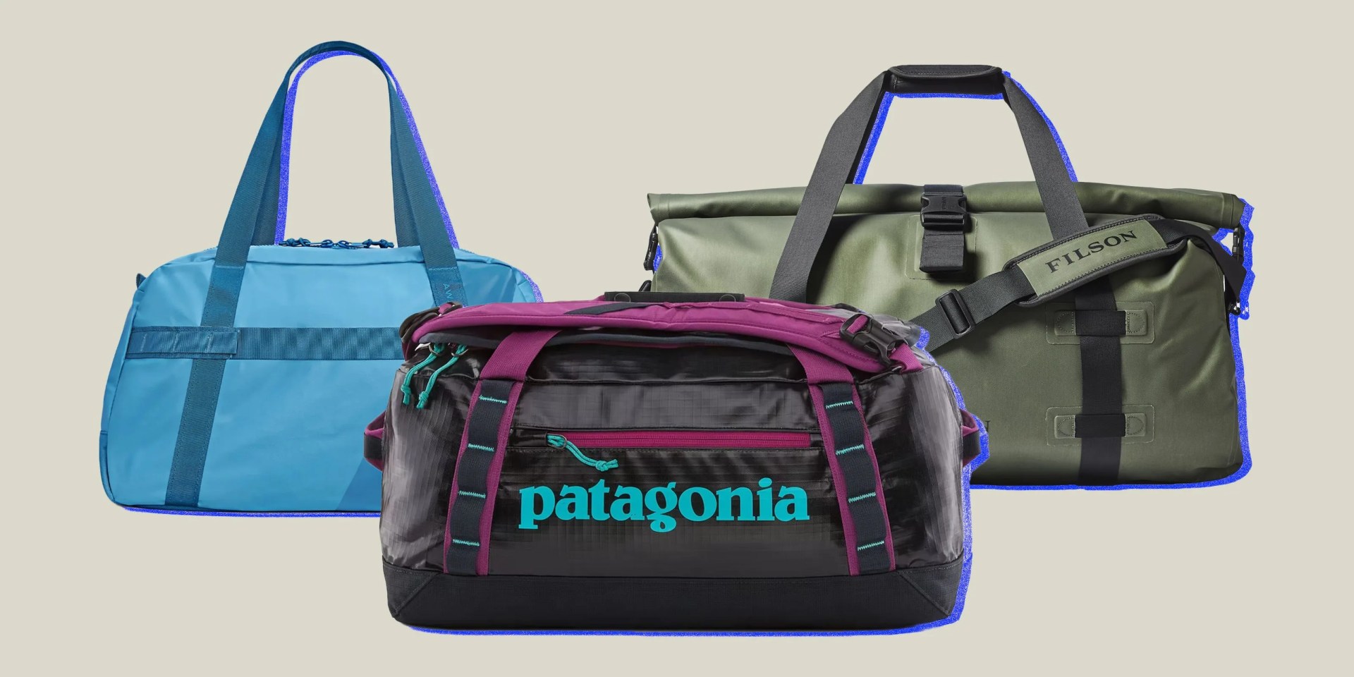 collage of three duffel bags