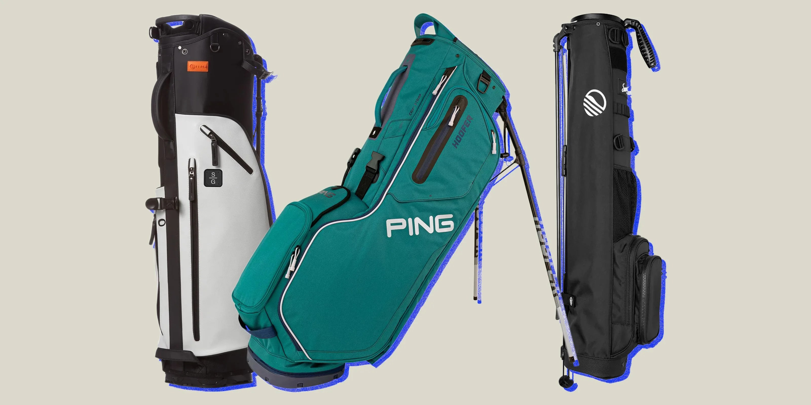 collage of three golf bags