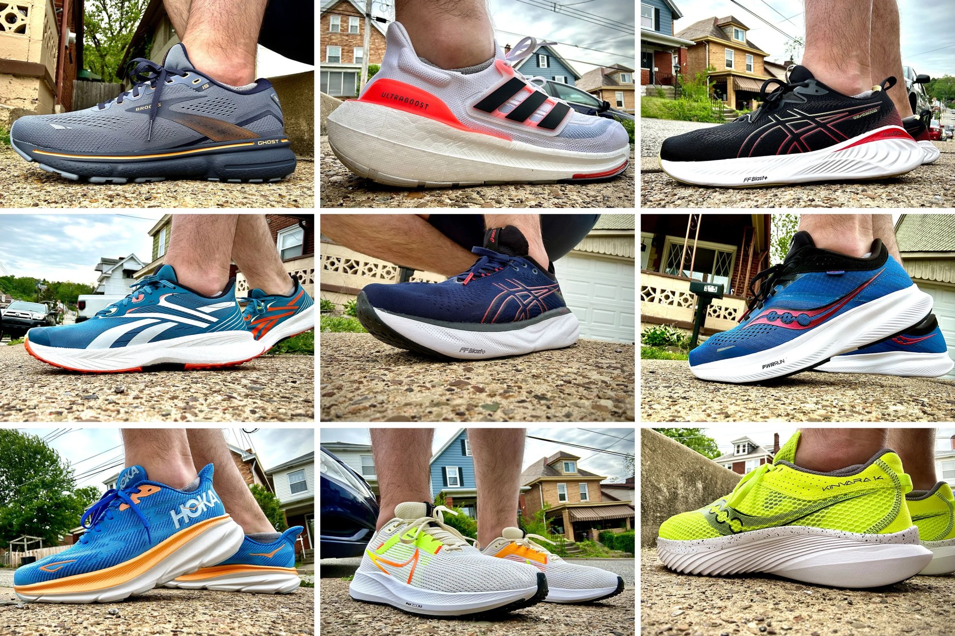 collage of a man wearing running shoes