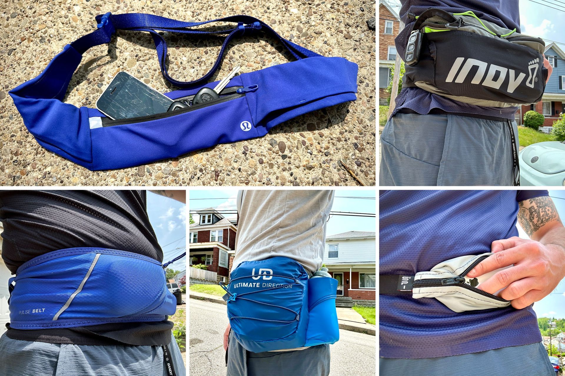 collage of a man wearing running belts