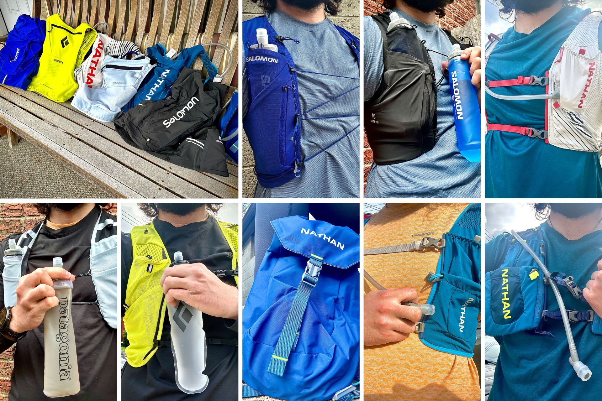 collage of running hydration vests