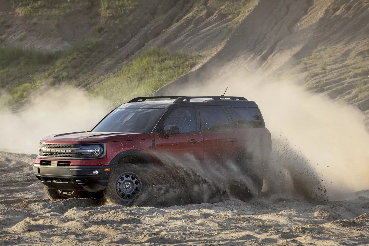 the all new bronco sport enables exciting, high speed off road driving thanks to an available 20 liter ecoboost® engine with segment best horsepower and torque pre production model pictured