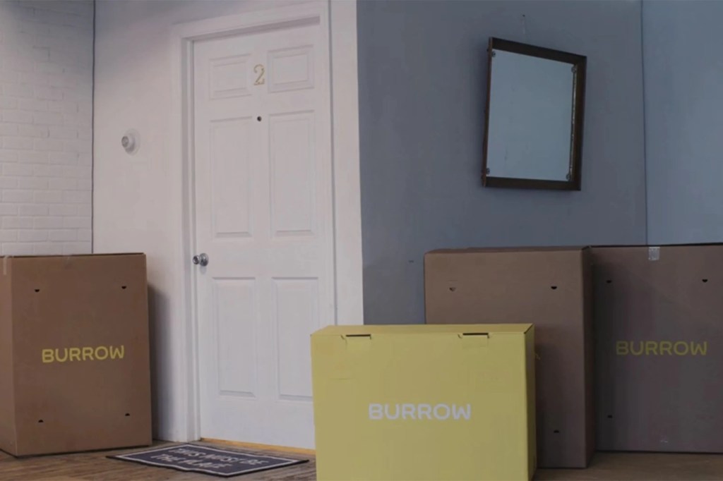 burrow boxes in front of a door