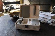 a tulip modular lockbox open on a coffee table