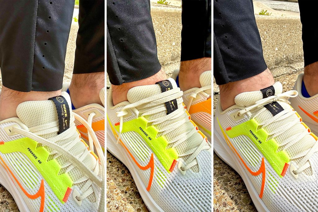 close up of someone wearing running shoes with an extra eyelet