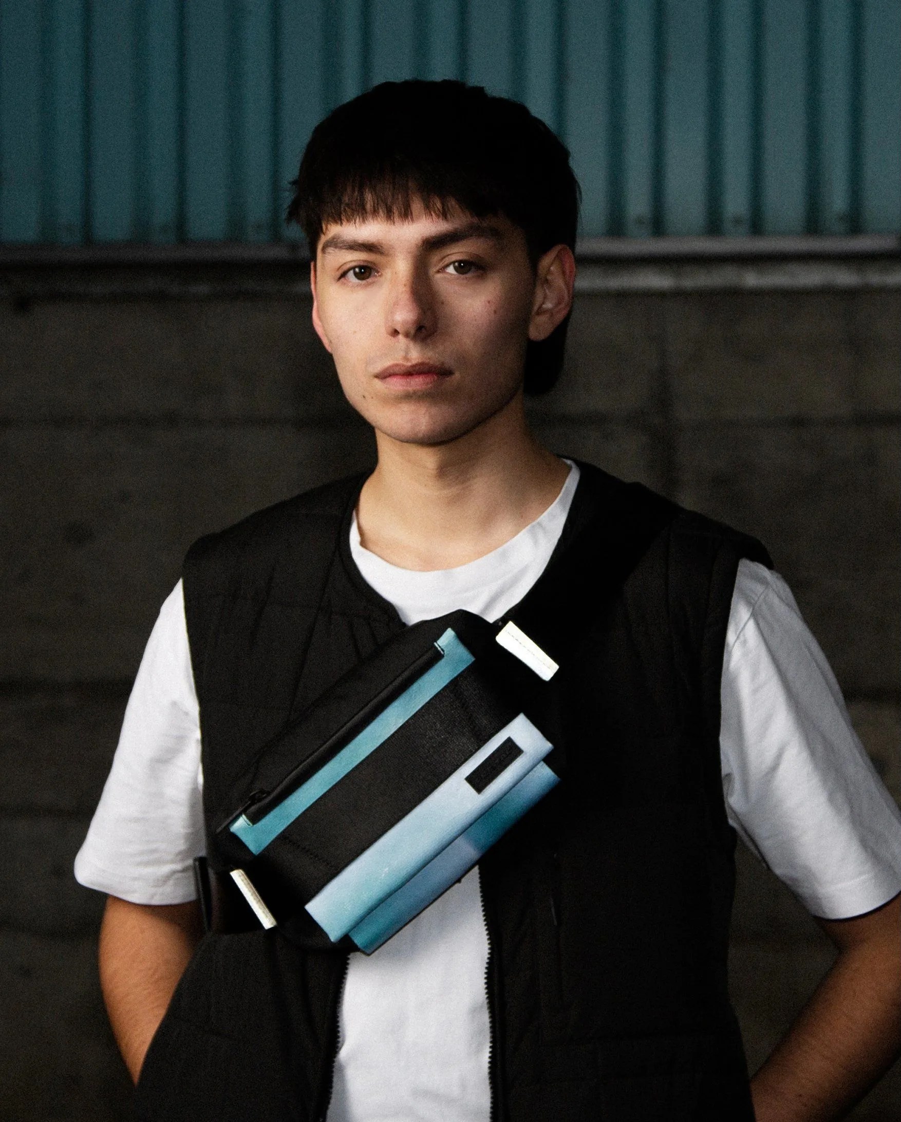 man wearing freitag bag