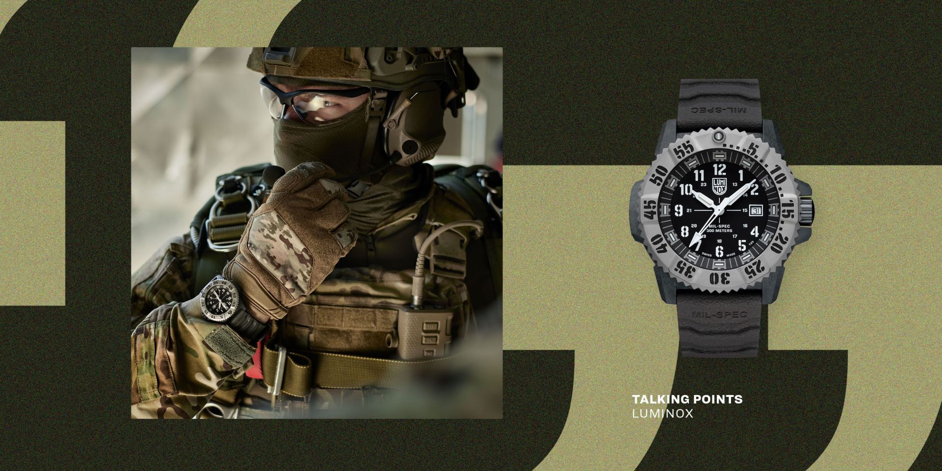 man in army gear wearing luminous watch