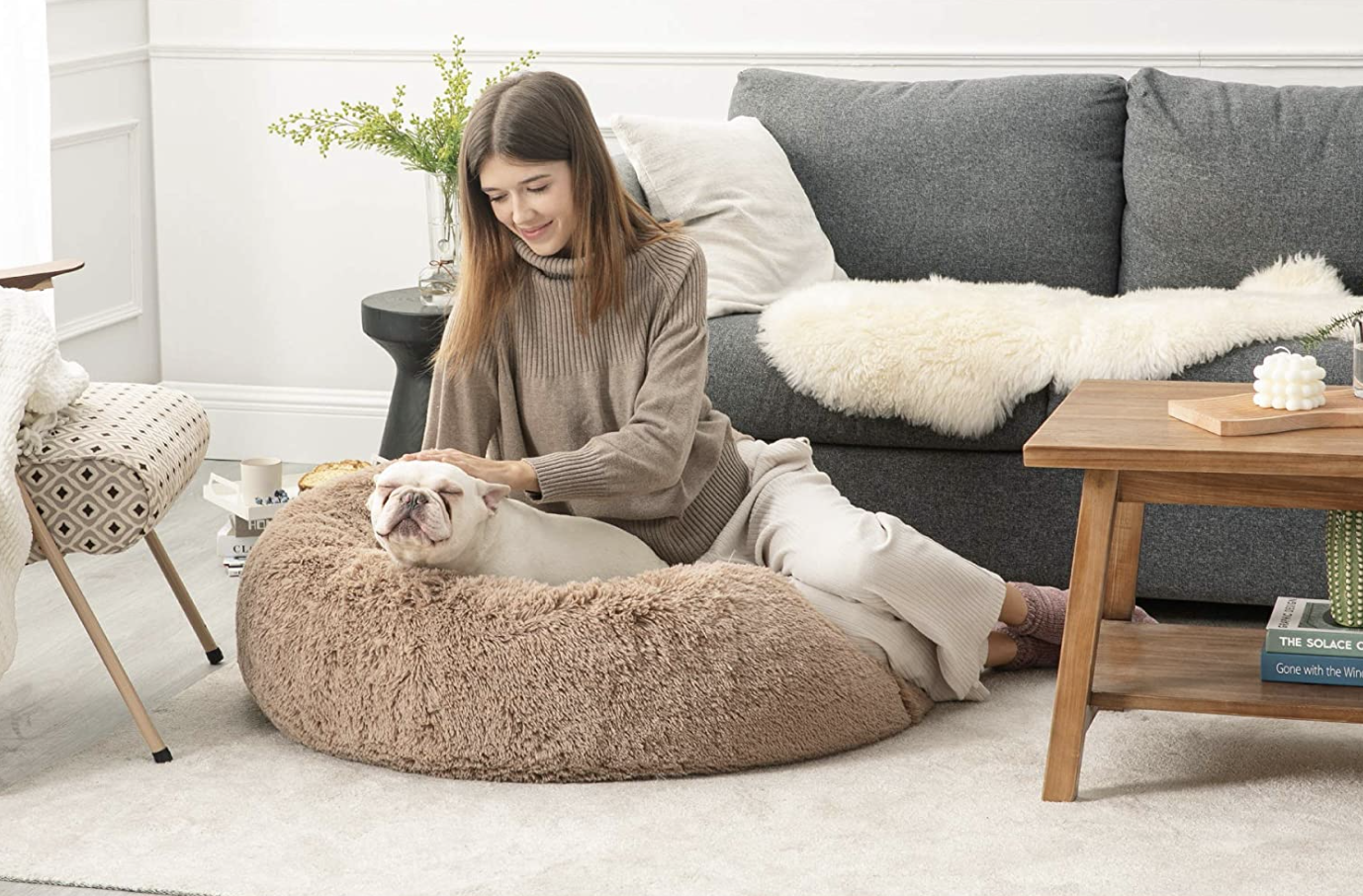 person petting dog