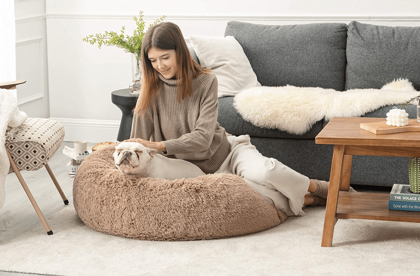 person petting dog