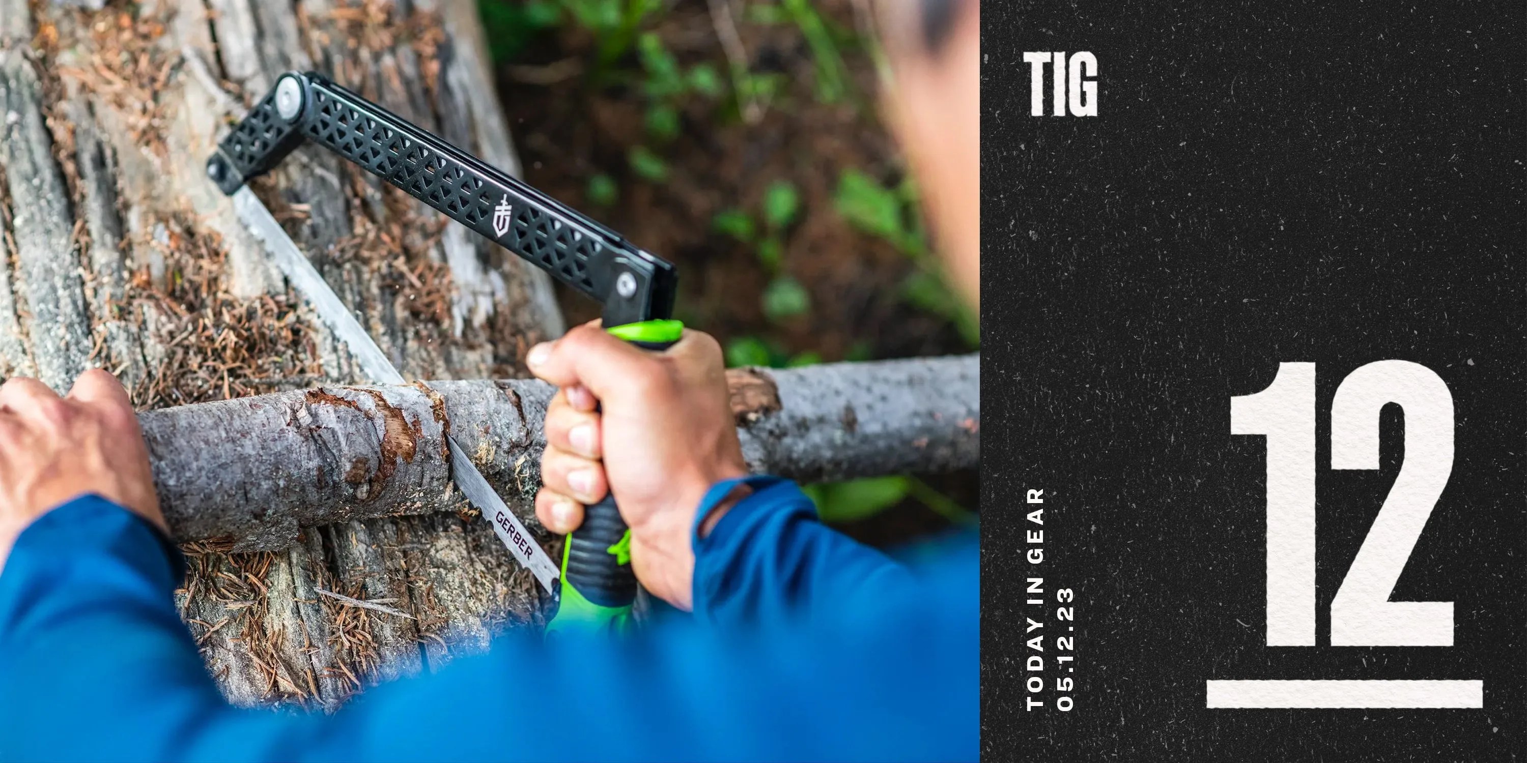 today in gear may 12 2023 man using gerber gear freescape camp saw in green