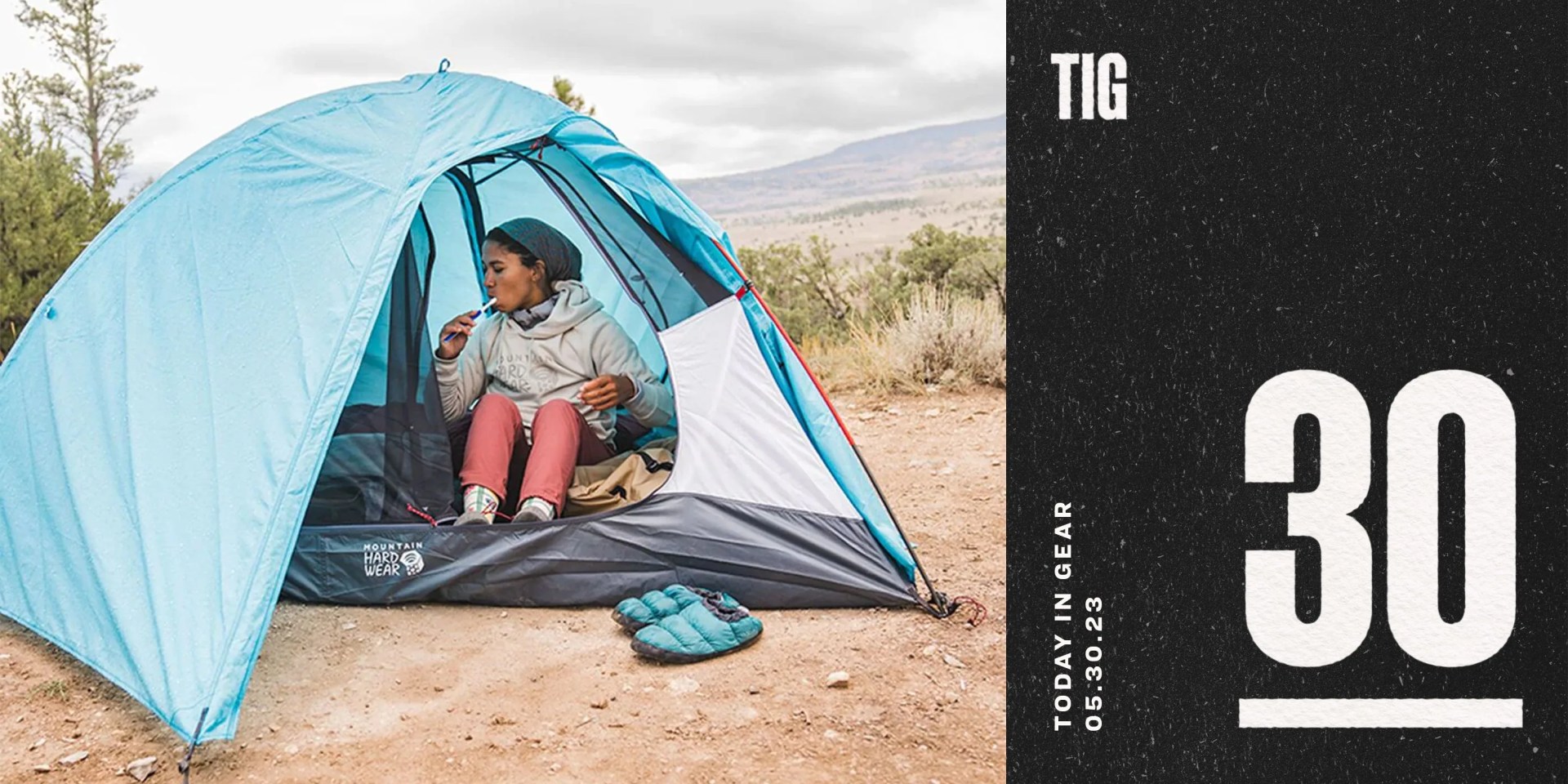 today in gear may 30 2023 women brushing her teeth sitting in mountain hardwear meridian™ 3 tent
