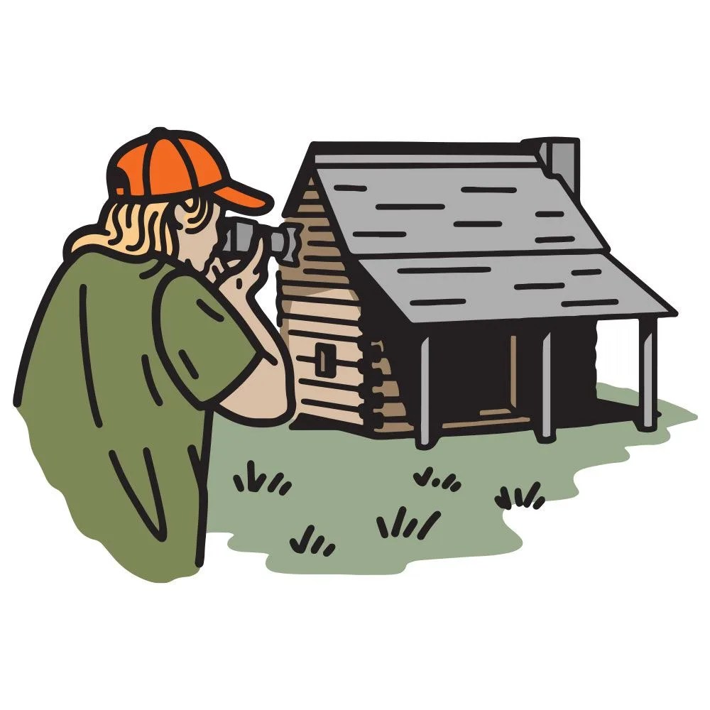 blue ridge parkway cameraman taking picture of cabin