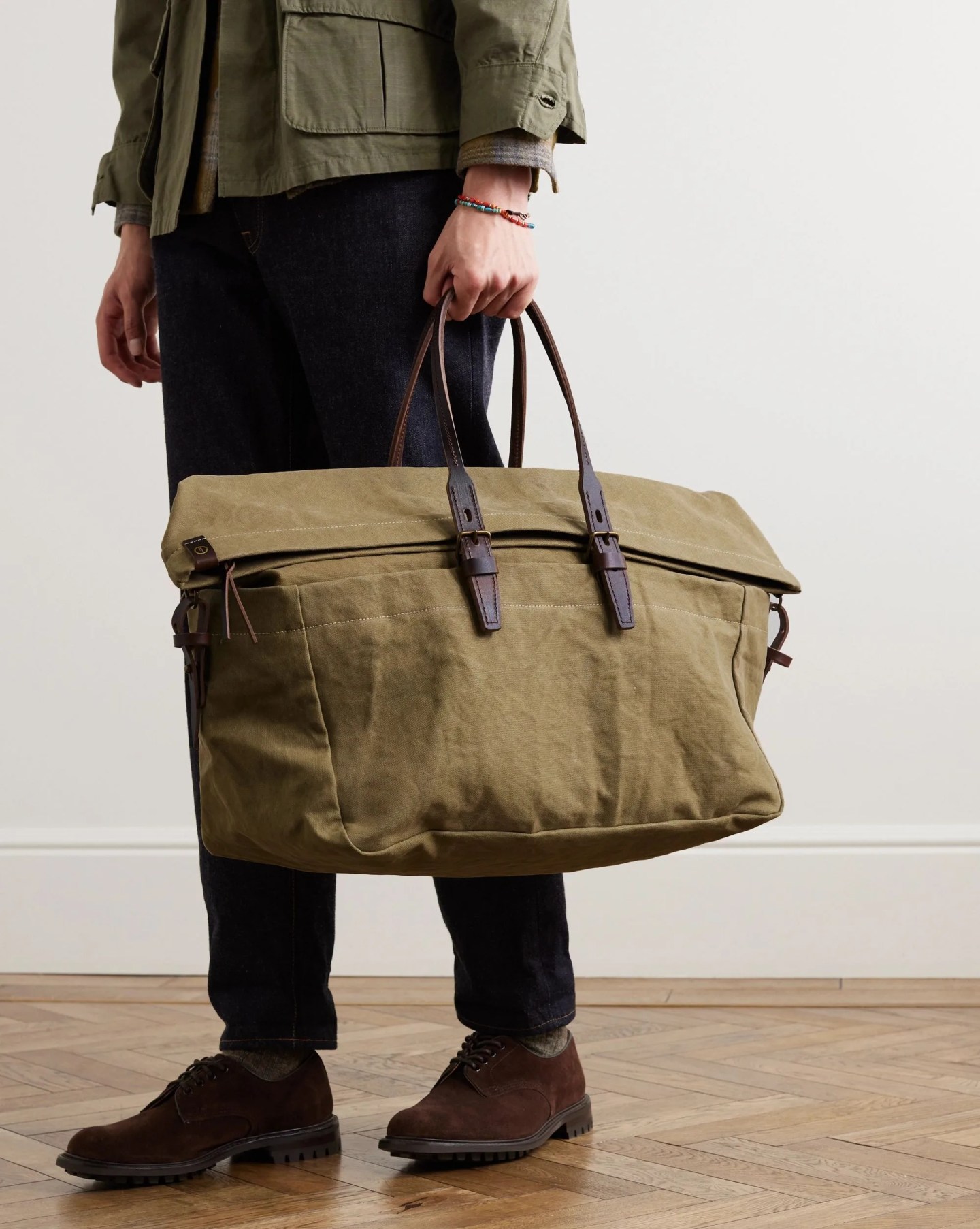 bleu de chauffe cabine leather trimmed cotton canvas holdall