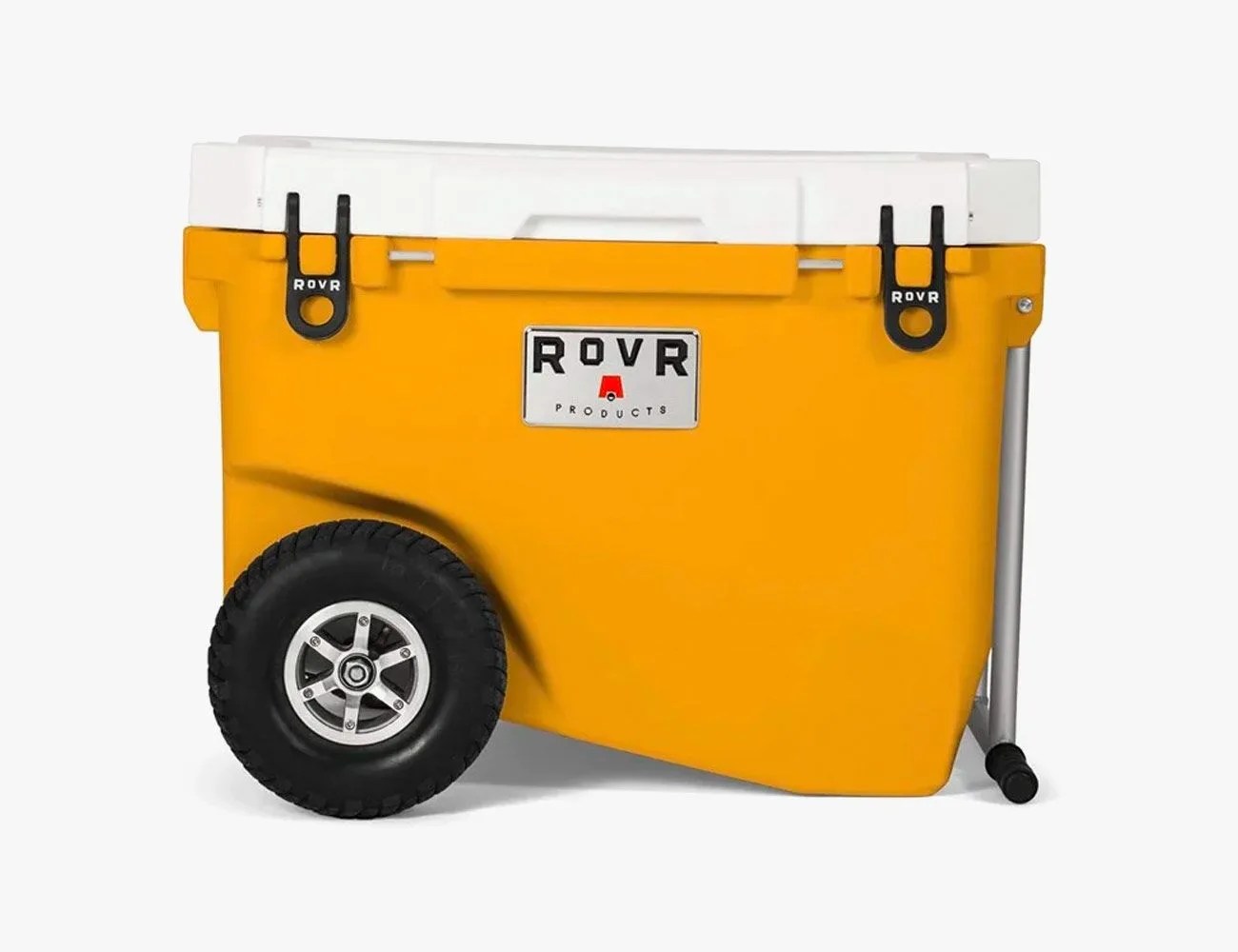 a yellow cooler with wheels