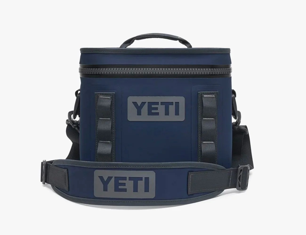 a navy soft cooler
