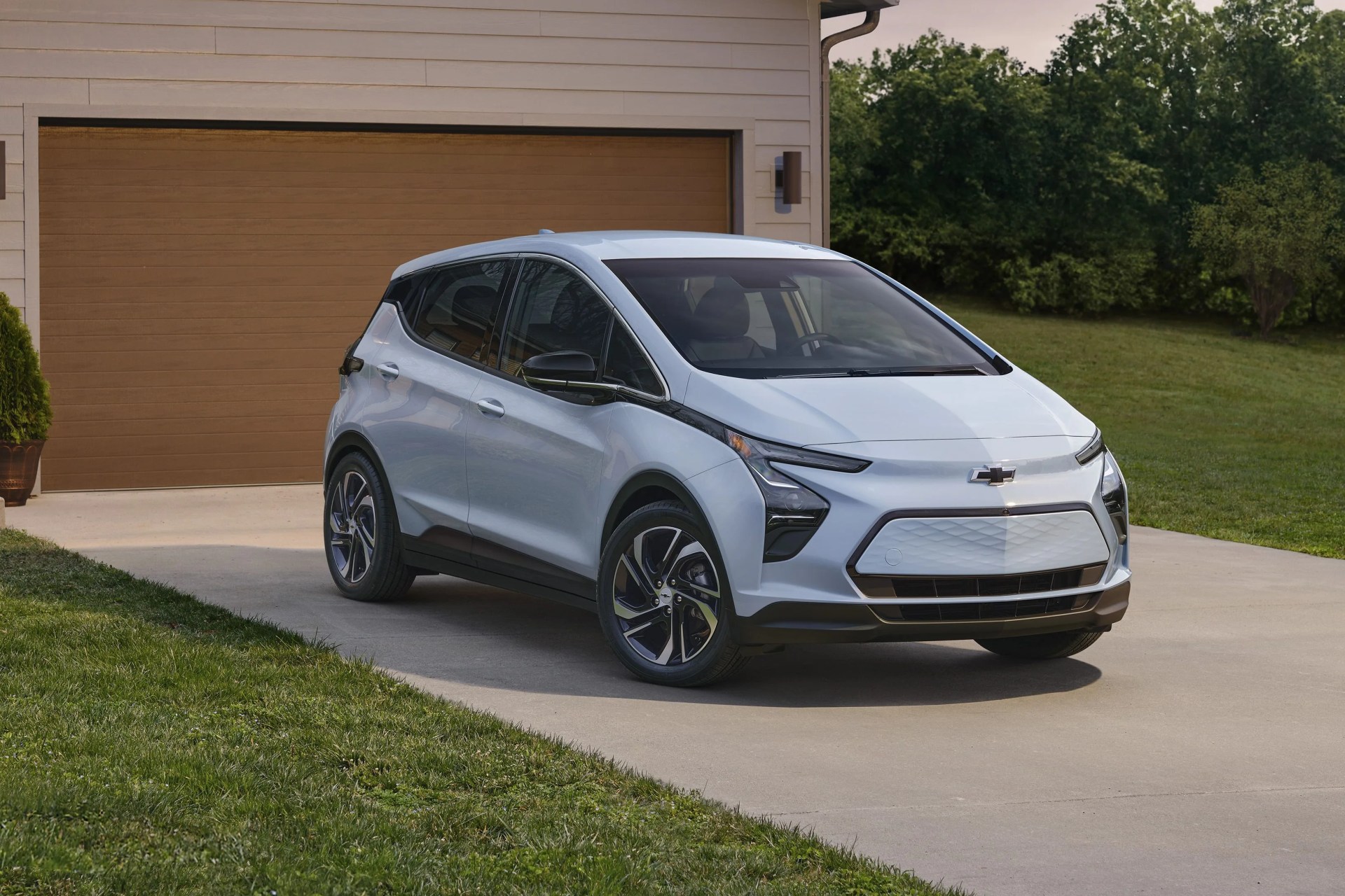 2023 bolt ev front three quarter backed in on a residential driveway