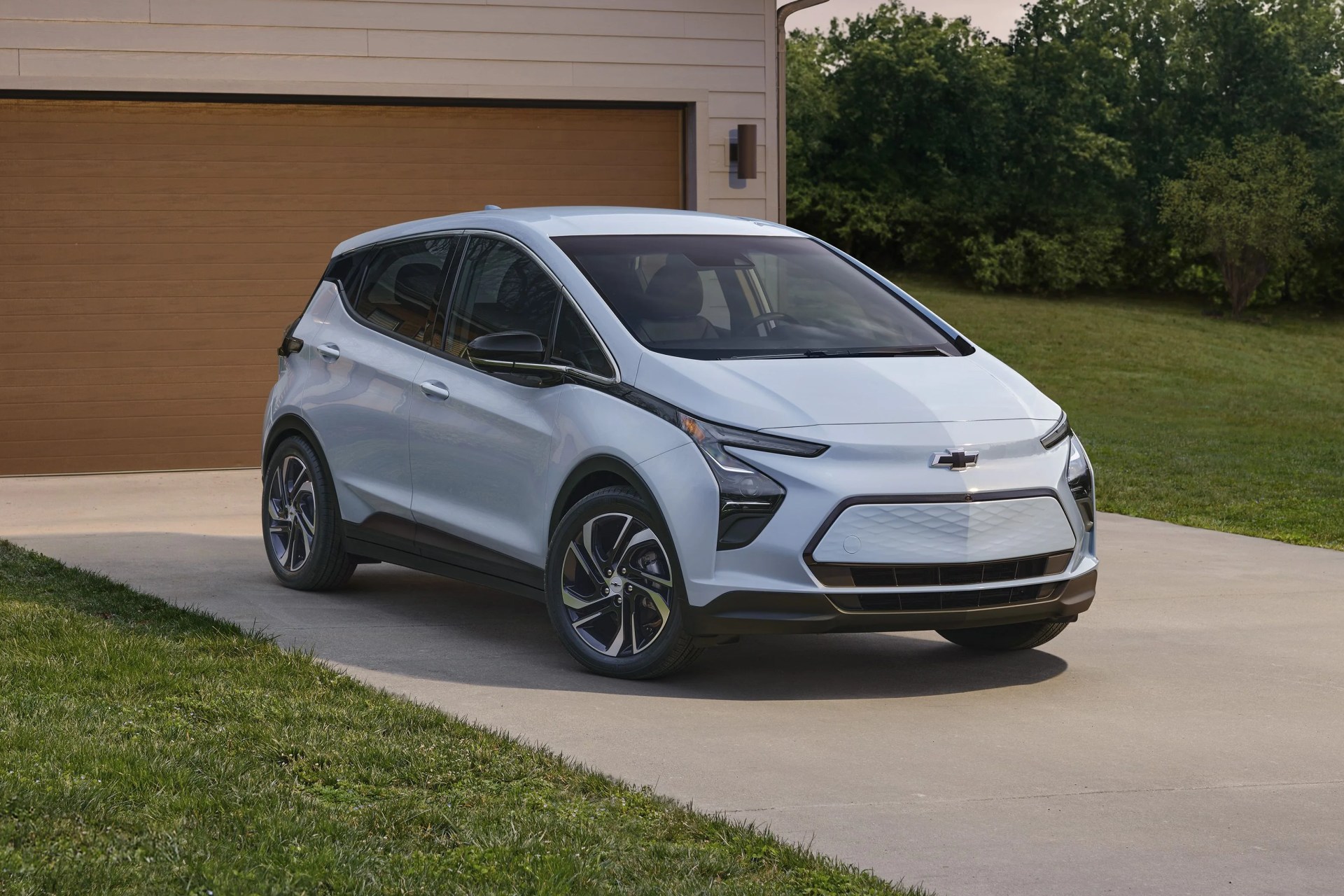 2023 bolt ev front three quarter backed in on a residential driveway