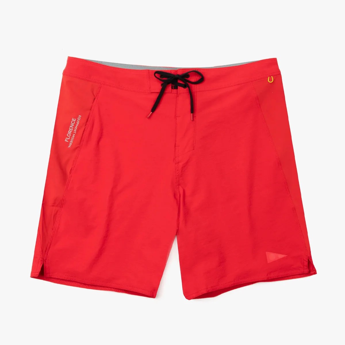 Florence Marine F1 Burgee Board Short in red laid flat on grey background