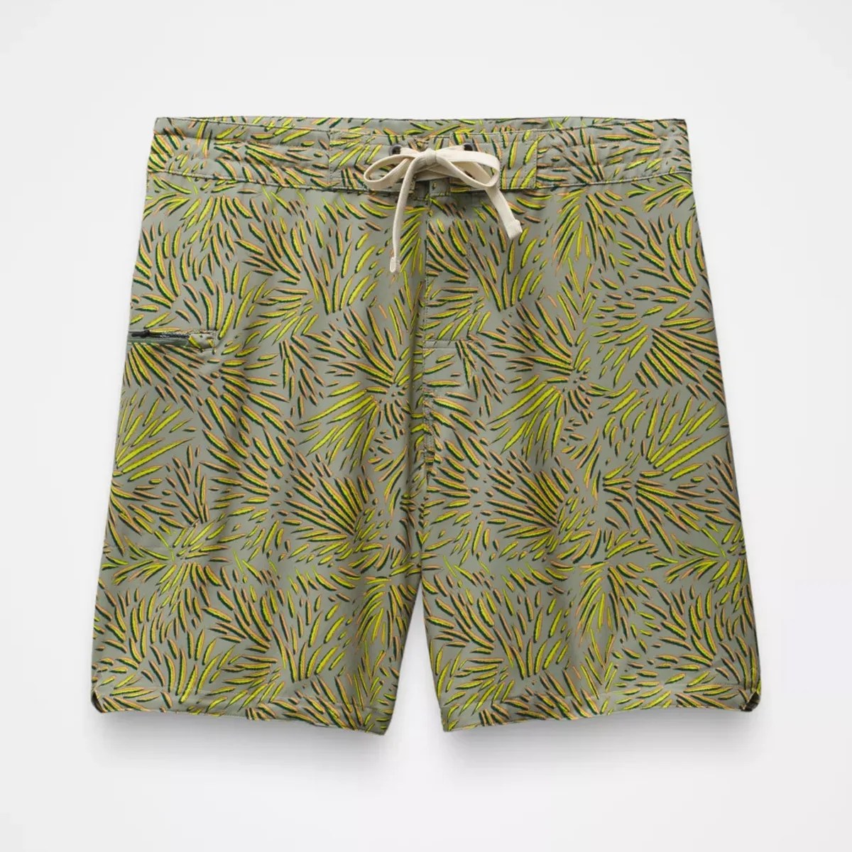prAna fenton board short in juniper green fronds pattern shown