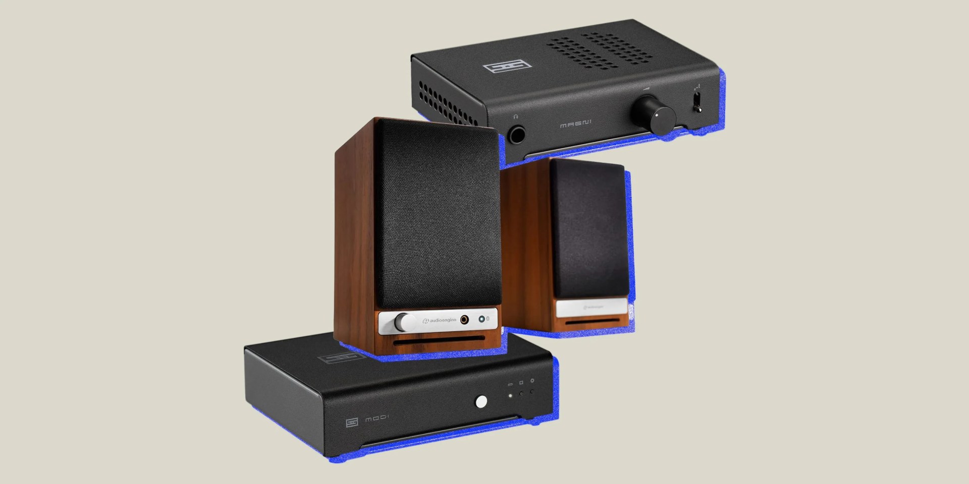 collage of speakers and amps