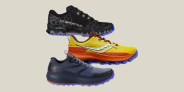 collage of three trail running shoes